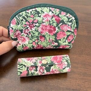 Vintage Floral Makeup Bag & Lipstick Case Set